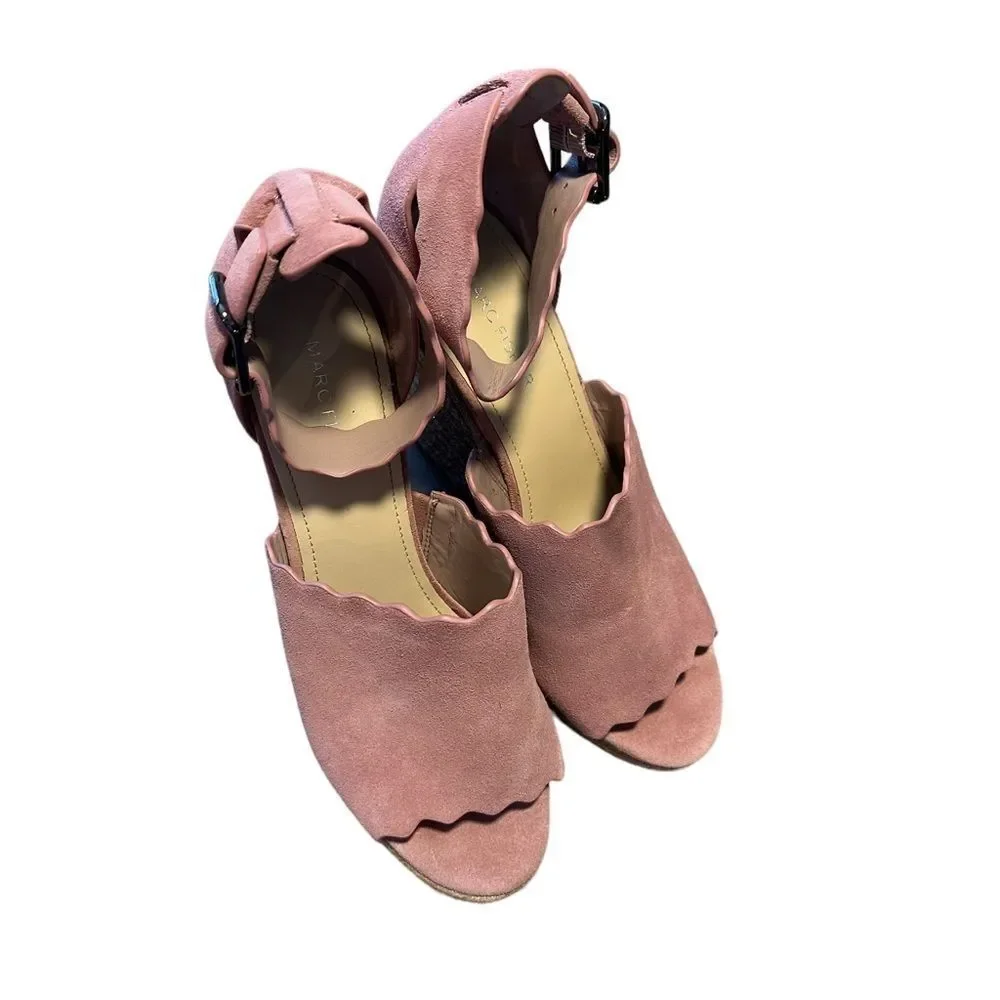 Marc Fisher Pink Haya Scallop‎ Ankle Strap Espadrille Wedge - Size 9.5